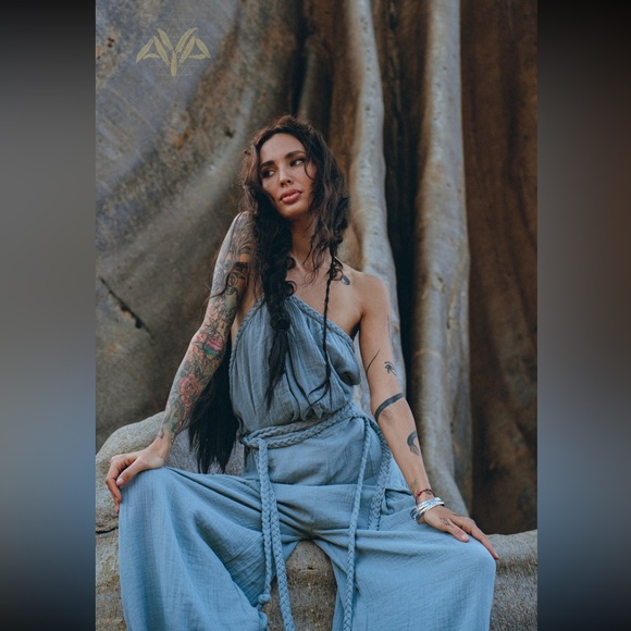 Light Blue Jumpsuit, Braided Summer Romper, size S-M, perfect